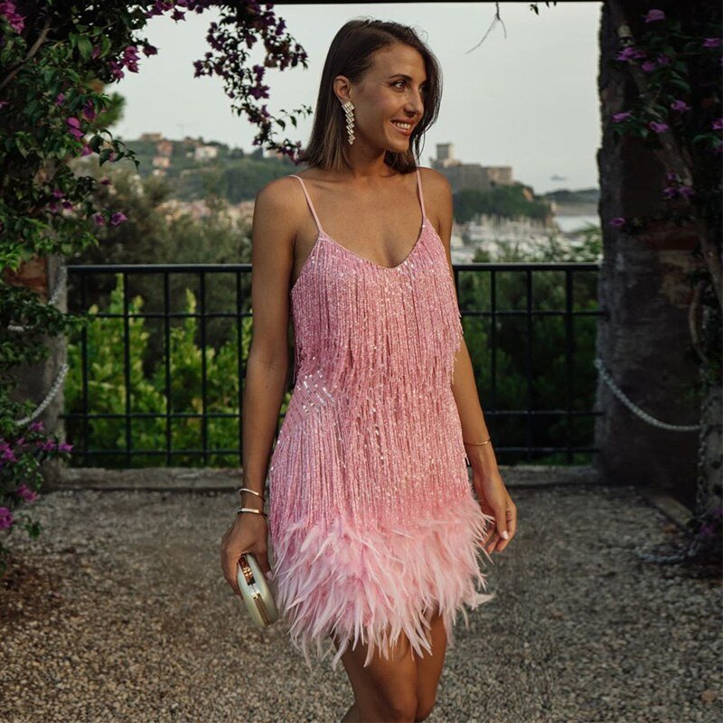 Women’s Sequin Feather Cocktail Dress