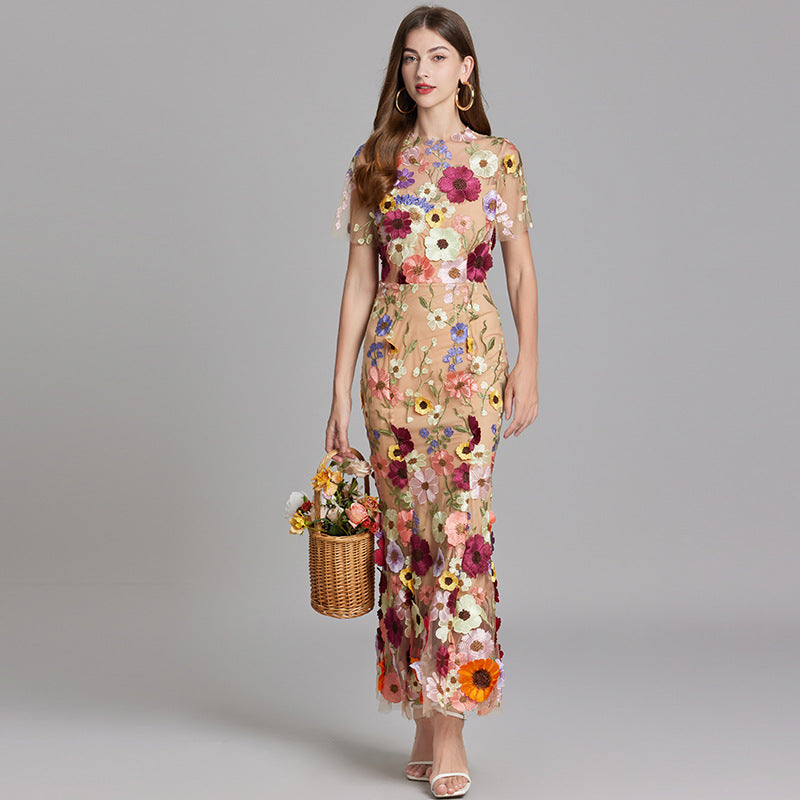 Women’s 3D Floral Mesh Maxi Dress