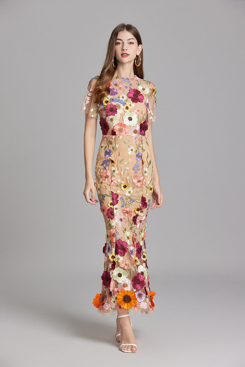 Women’s 3D Floral Mesh Maxi Dress