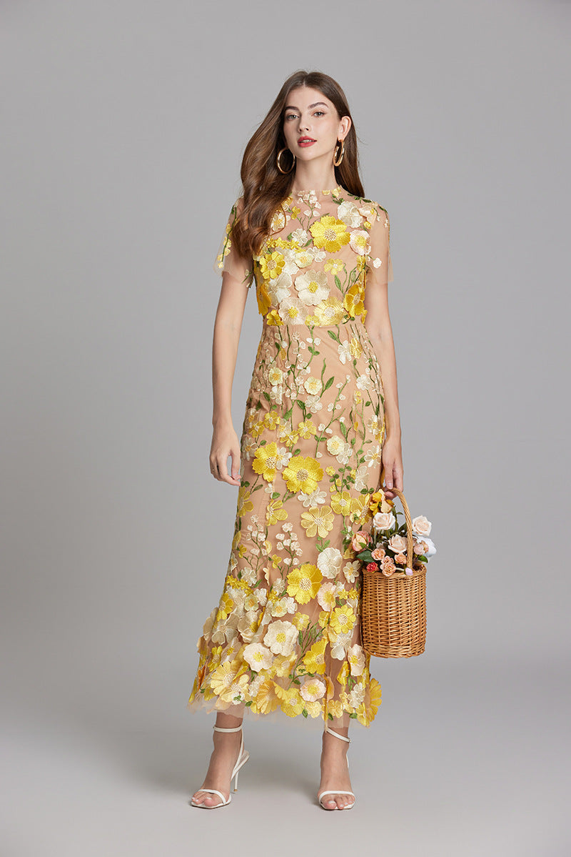 Women’s 3D Floral Mesh Maxi Dress