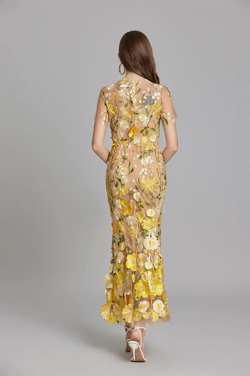 Women’s 3D Floral Mesh Maxi Dress