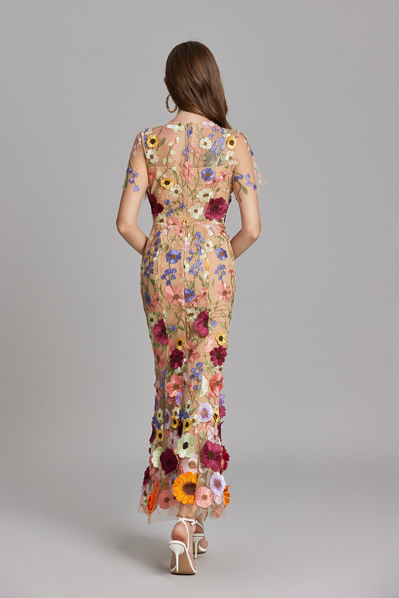 Women’s 3D Floral Mesh Maxi Dress