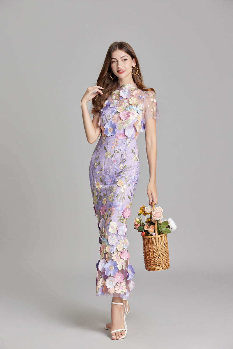 Women’s 3D Floral Mesh Maxi Dress