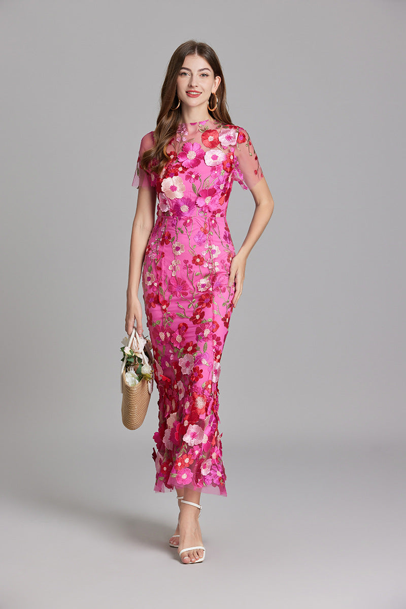 Women’s 3D Floral Mesh Maxi Dress