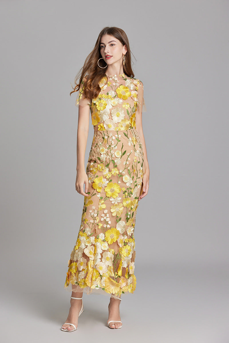 Women’s 3D Floral Mesh Maxi Dress