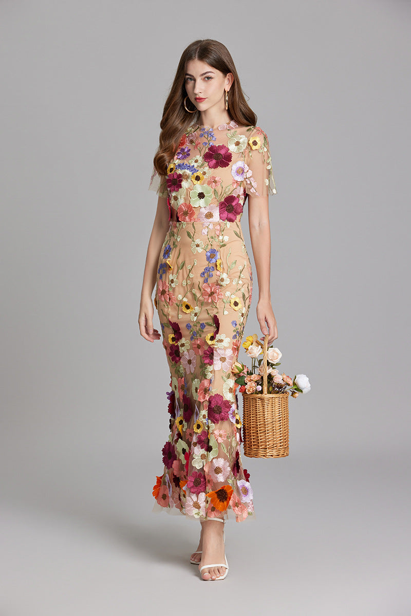 Women’s 3D Floral Mesh Maxi Dress
