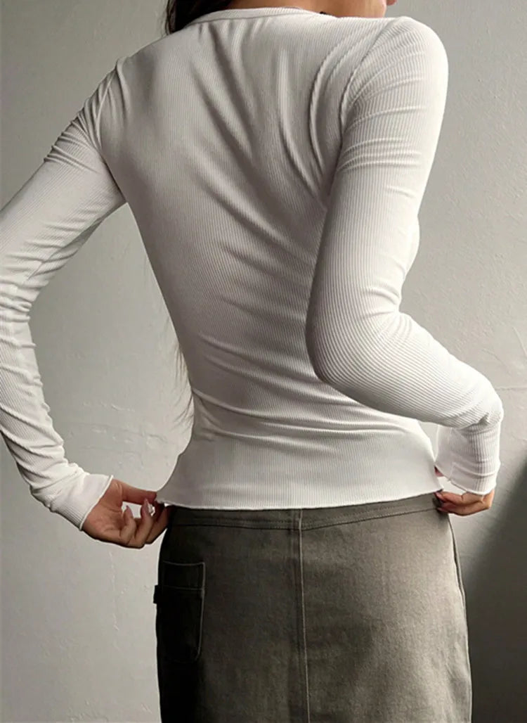 Women’s Ribbed Henley Long Sleeve Top