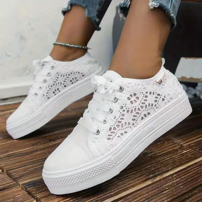Women’s White Lace Platform Trainers