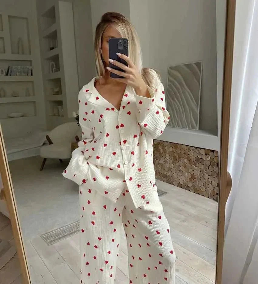 Women’s Heart Print Pyjama Set