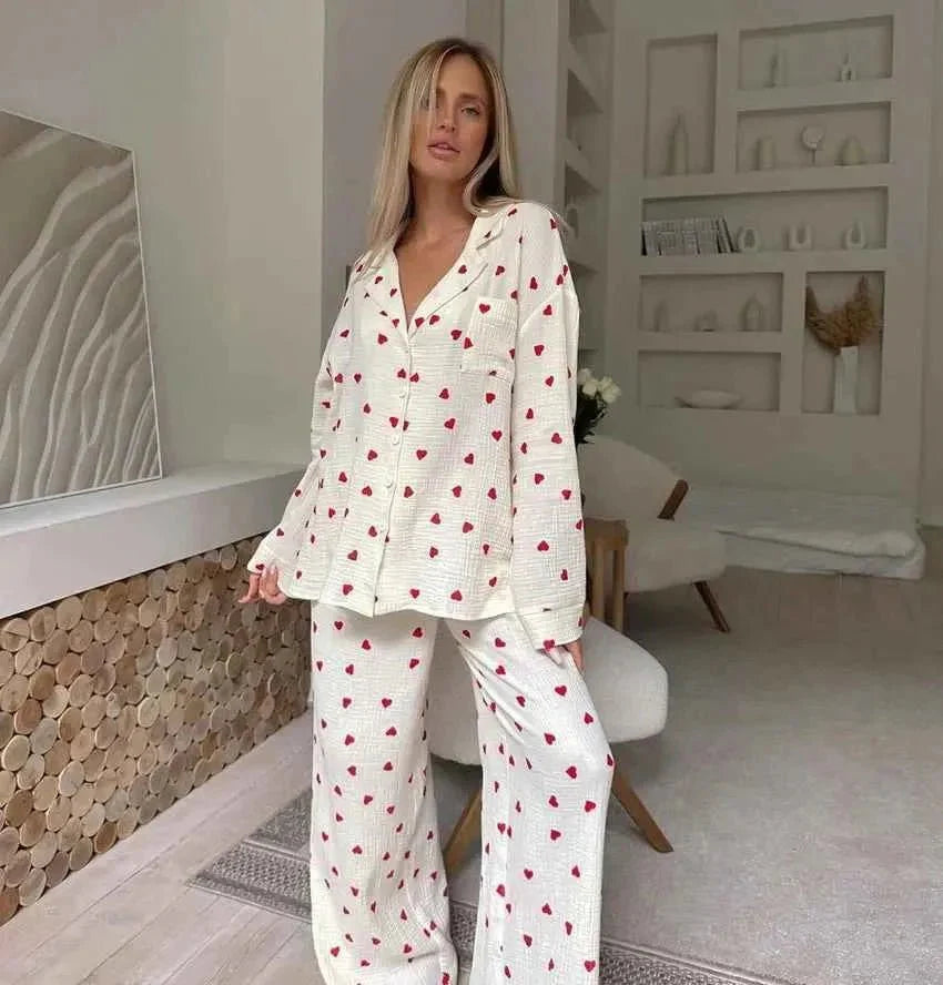Women’s Heart Print Pyjama Set