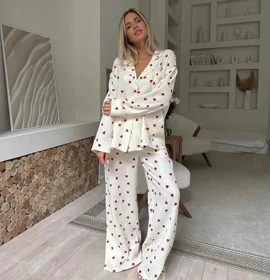 Women’s Heart Print Pyjama Set