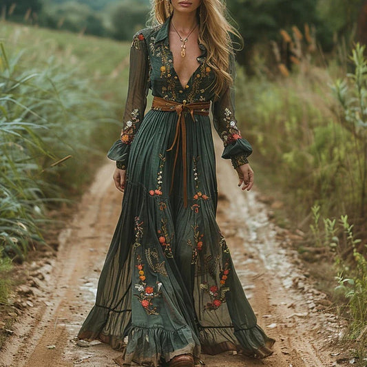Women’s Embroidered Chiffon Maxi Dress